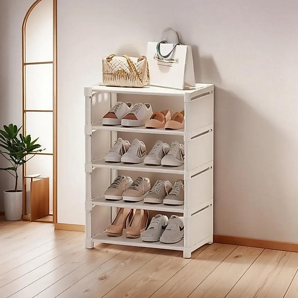 Sapateira Organizadora Vertical Montável 5 Andares 8 Pares Sapatos Aço Tnt 5 Prateleiras De Plástico