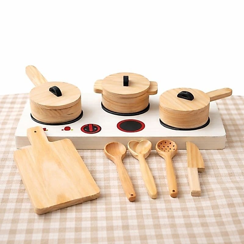 Kit Panelinhas de Madeira Infantil Completo  Cozinha Educativa Brinquedo