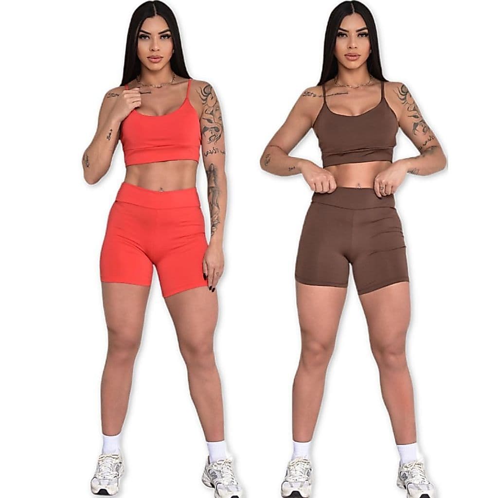 Kit 2 Conjunto Short e Top Liso Roupas De Academia Fitness