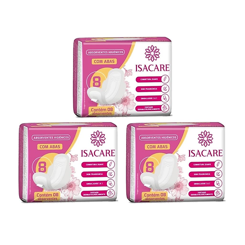 Absorvente Isacare Normal com Abas Suave 8un