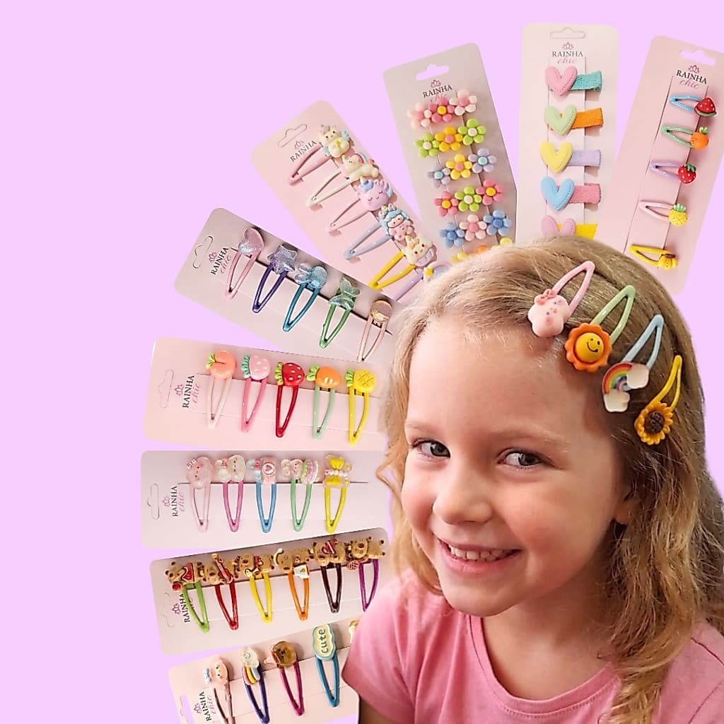 Kit 5 Presilhas Infantis Fofas Coloridas Para Meninas Infantil Criança