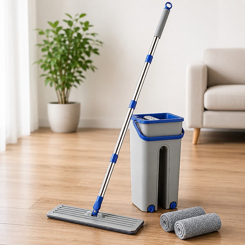 Rodo Mágico Flat Mop Com Balde Lava E Seca Microfibra 5L Mais 2 Refil