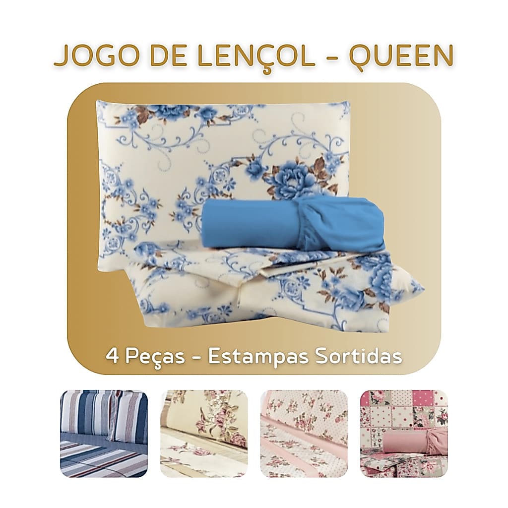 Kit 4 Peças Jogo de Lençol Casal Queen 4 Peças Microfibra Diversas Estampas Cama Decorada