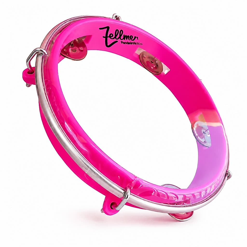 Pandeiro ABS 8" Vanguarda Eco Zellmer Pele Transparente Rosa Iniciantes e Crianças
