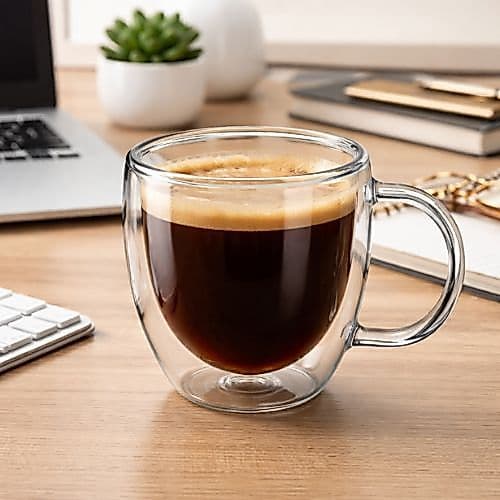 Caneca De Vidro Parede Dupla 250ml Copo Café Chá Elegante