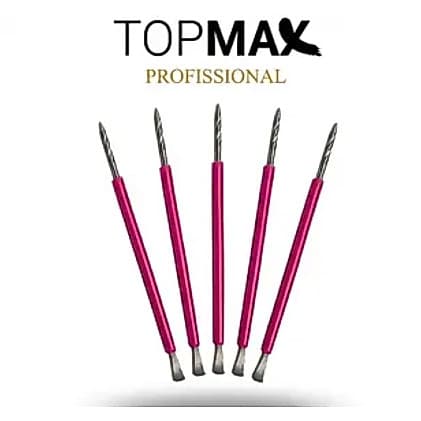 Kit 05 Espátulas  - Bastão Mista Unha Inox ROSA Com Silicone Cutelaria Manicure TopMax Profissional