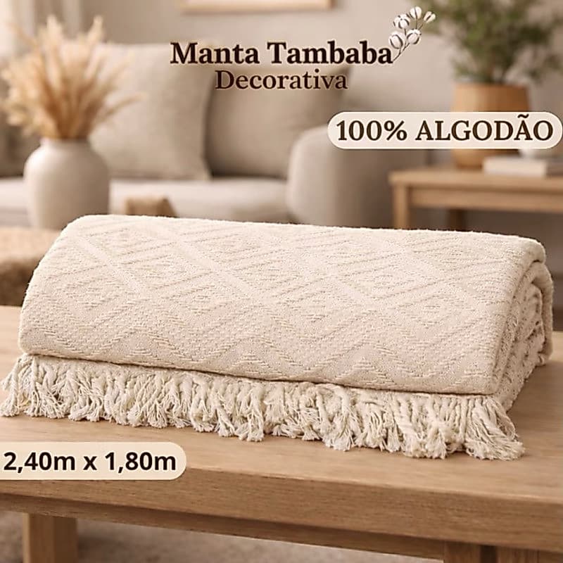 Manta Decorativa Tambaba Luxo para Sofá 2.40m x 1,80m 100% Algodão Várias Cores