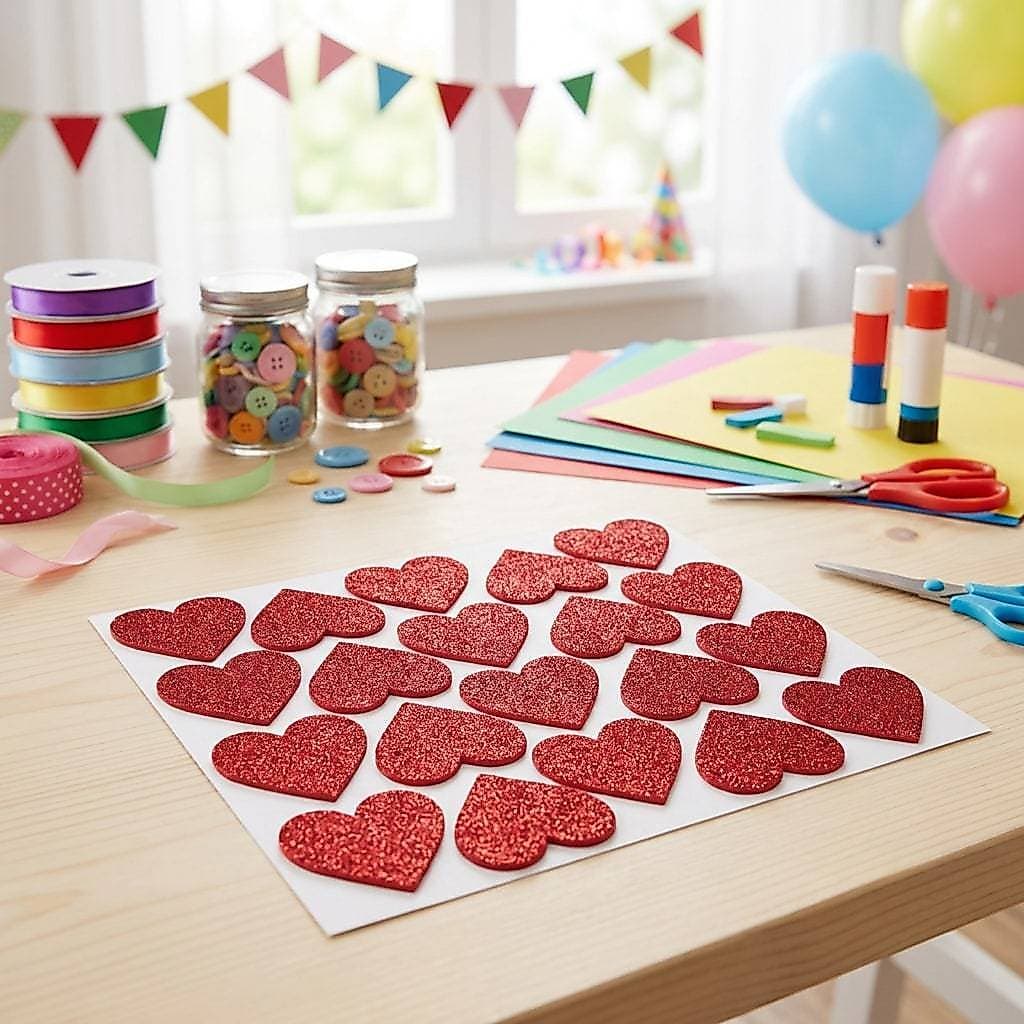 Kit 100 Corações Aplique Decoração em 3 Tamanhos Em Eva Com Glitter Dia dos Namorados Casamentos