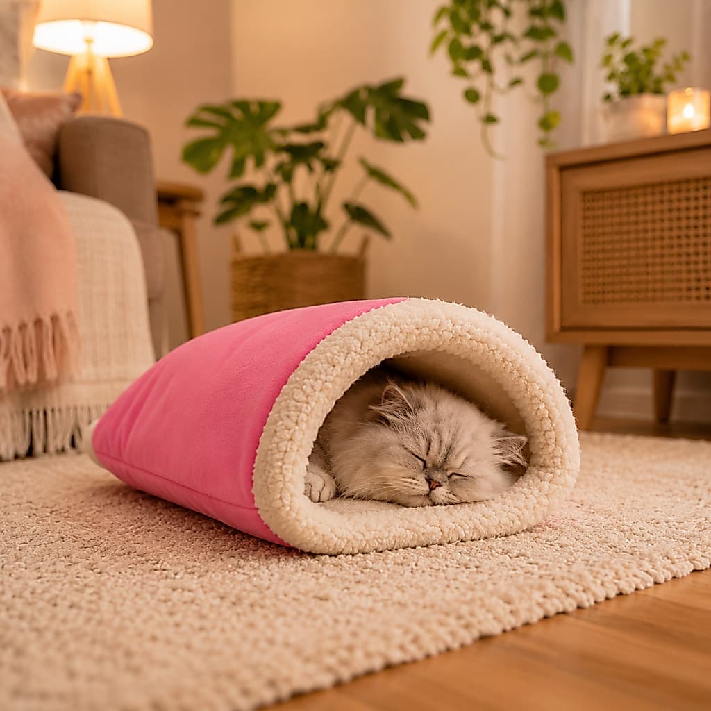 Toca Para Gatos Sherpa Quentinha Saco De Dormir Cama Pet Macia Antiestresse 50x45