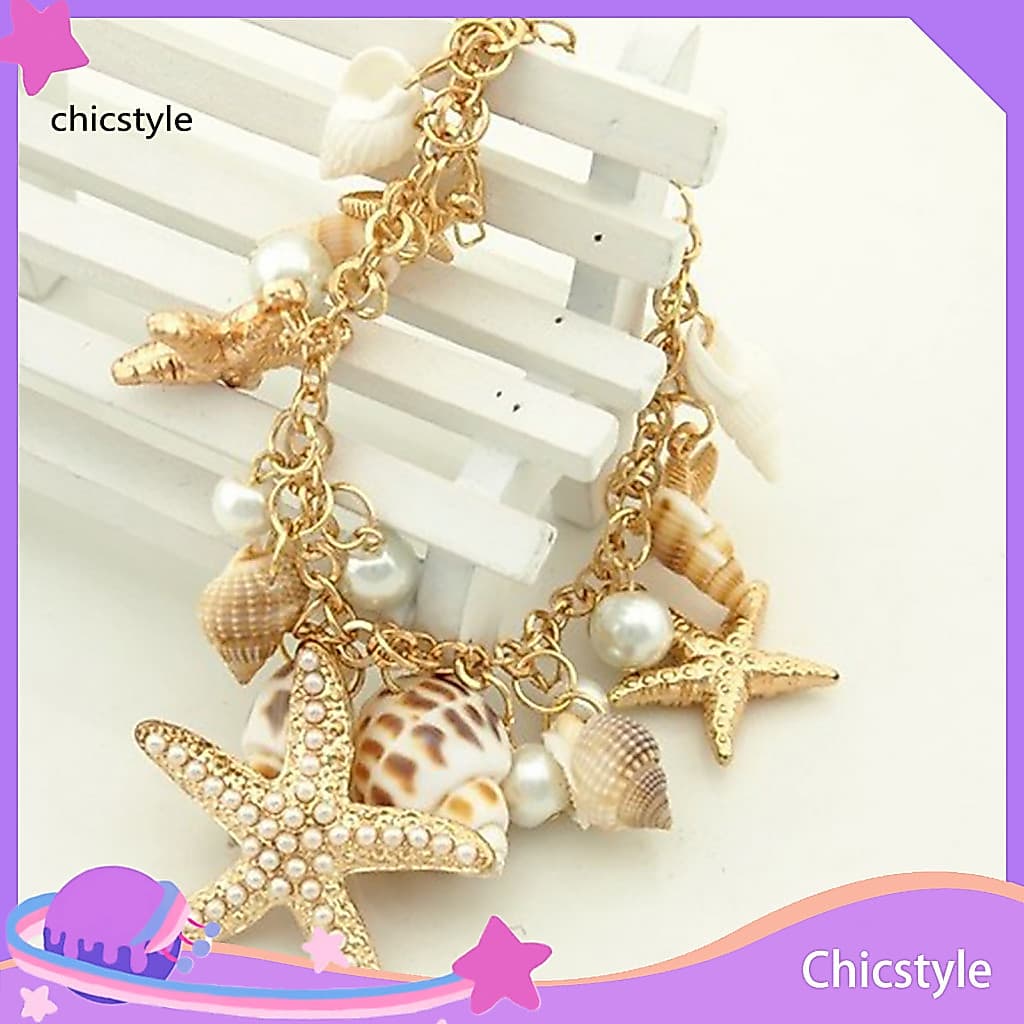 Pulseira De Praia chicstyle Fofa Ajustável Banhada A Ouro Oceano Com Corrente Multiestilo