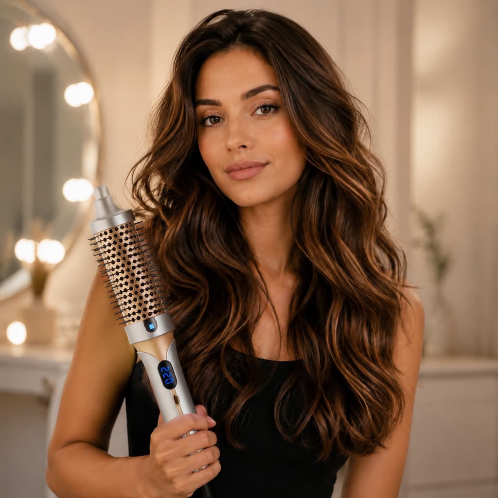 Escova Modeladora Íons Negativos 4 Níveis de Calor Cabo 360° Alisador e Cachos - 220V