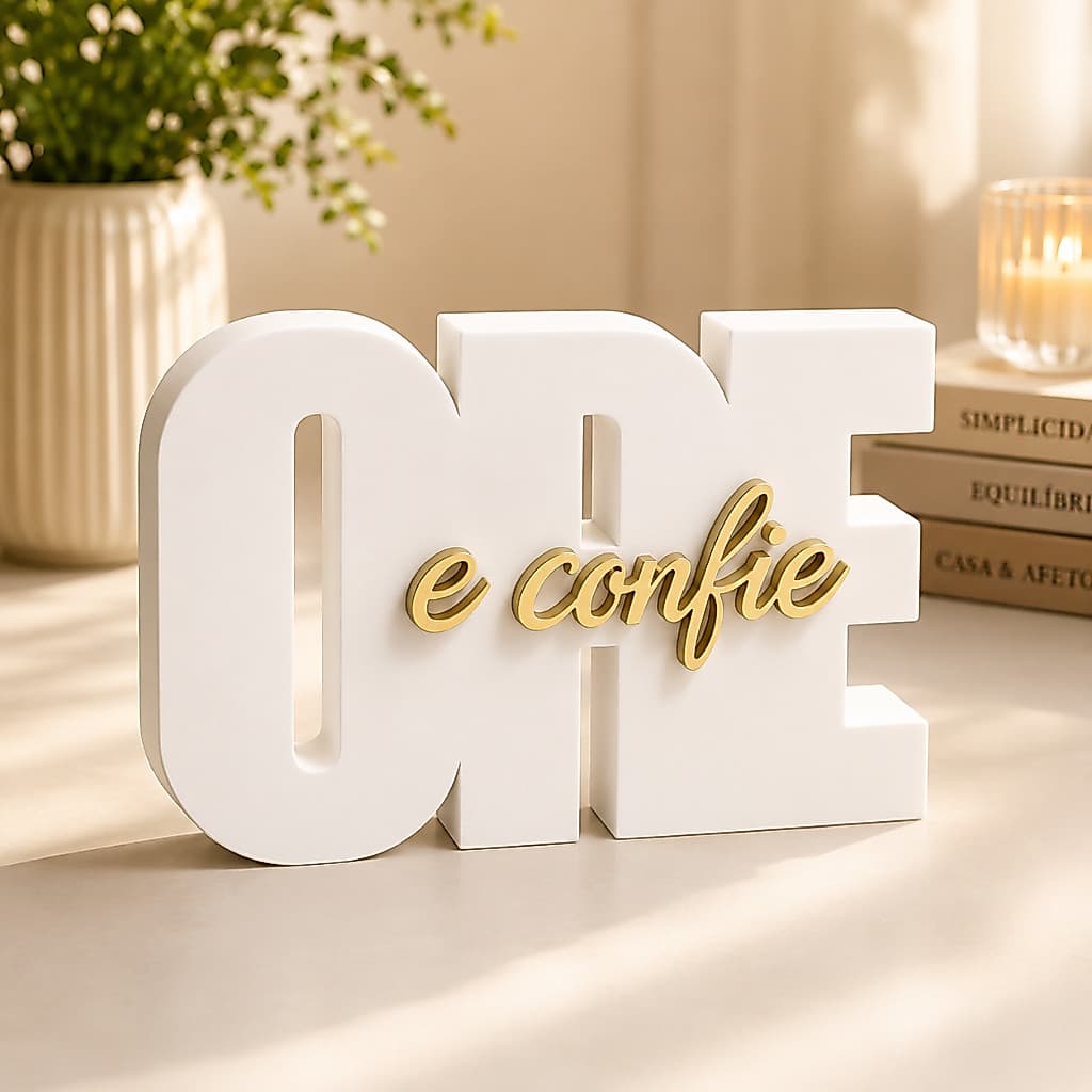 Decoração Letreiro Ore e Confie Moderno para Sala Quarto Escritório Ideal para Presente Especial