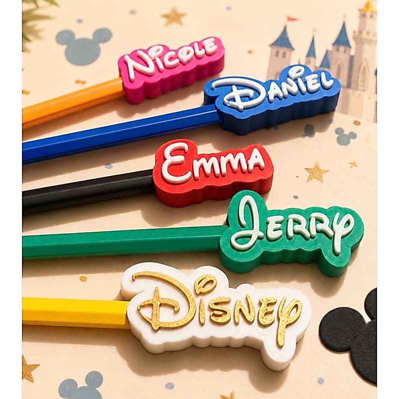 12 Ponteiras Topper P/ Lápis Personalizado Impressão 3d Fonte Disney