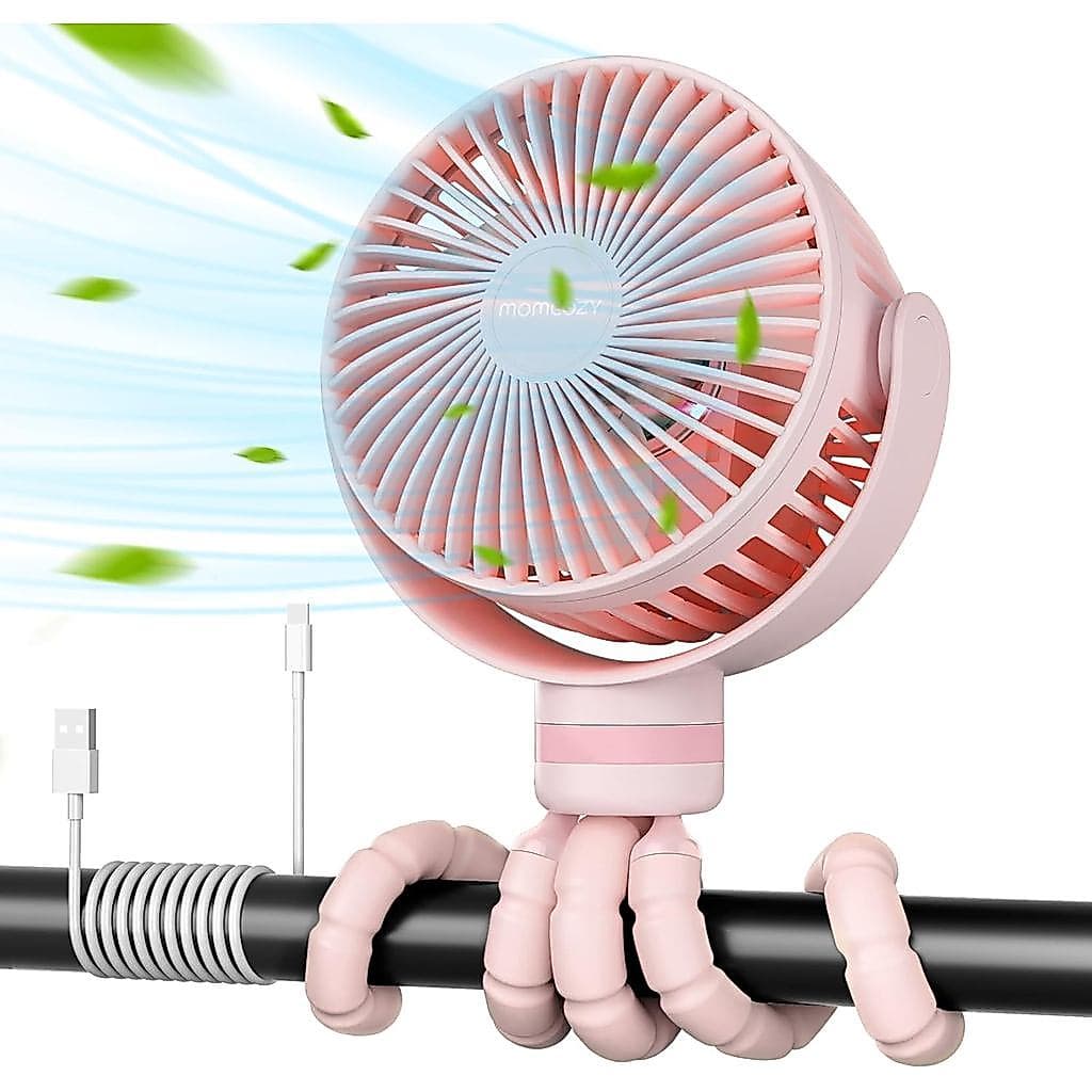 Ventilador Portátil para Carrinho de Bebê Momcozy 8000mAh, Bateria de Longa Duração de 27 Horas, Desmontável, 4 Velocida