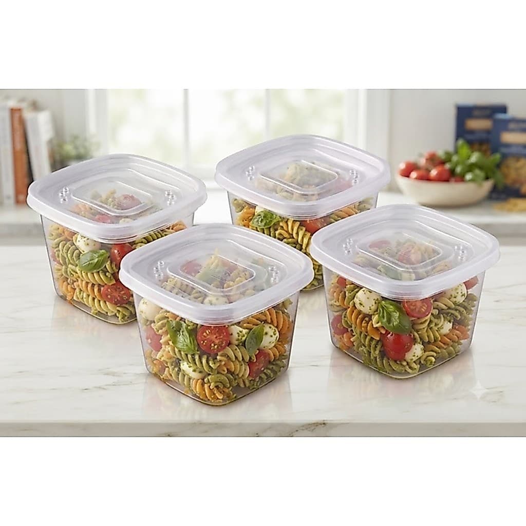 kit 4 Pote Plastico Quadrado 1,2l Freezer Microondas Marmita