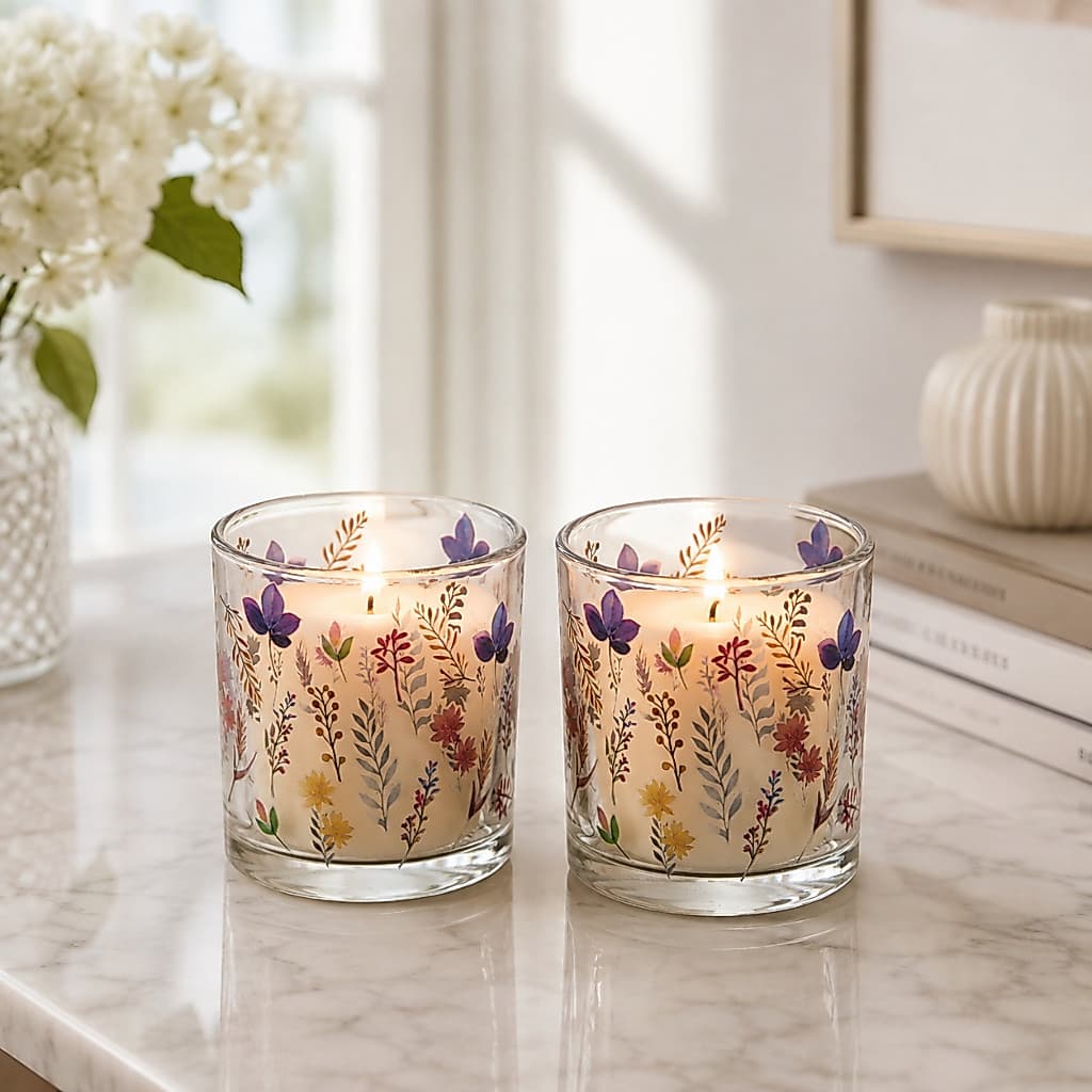 Conjunto 2 Porta Vela Brisa Floral Vidro Mesa Posta - Wolff