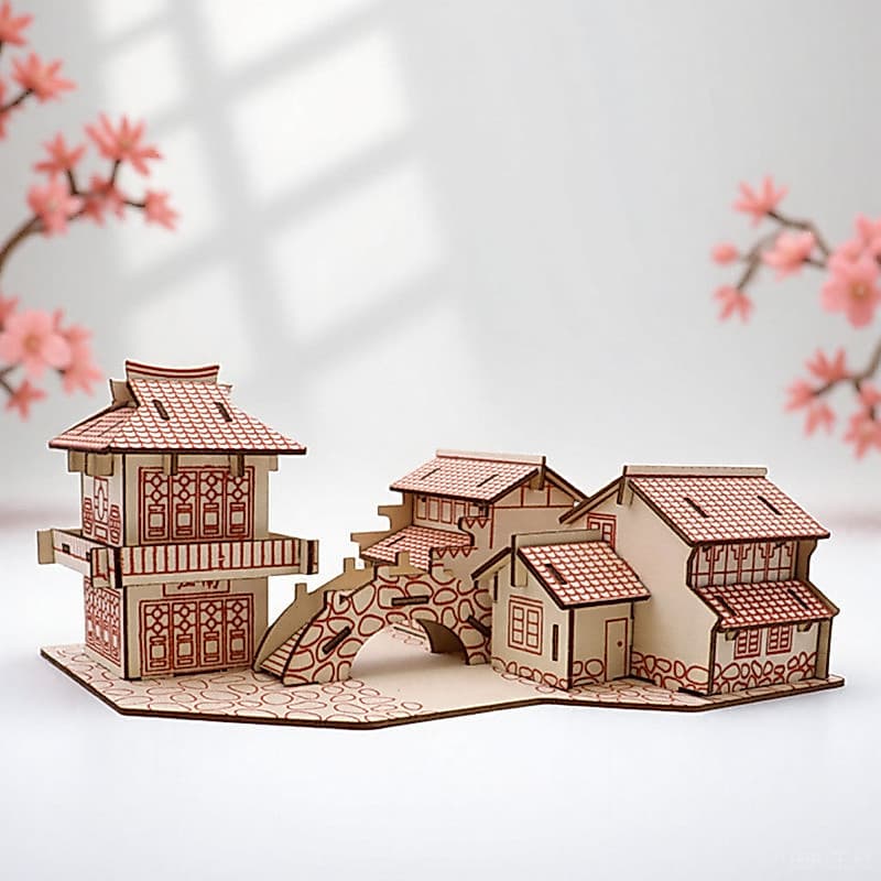 Jiangnan Water Township Jiangnan Water Township Madeira 3d Tridimensional Quebra-cabeça Crianças Brinquedos Montados De