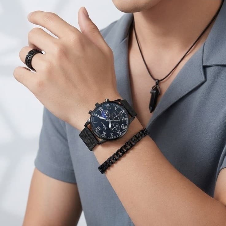 kit Masculino Relogio, pulseira, colar e anel
