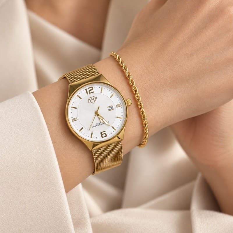 Relogio Feminino Com Pulseira Bracelete Aço Inoxidável Pedrarias Calendário A Prova D'Água