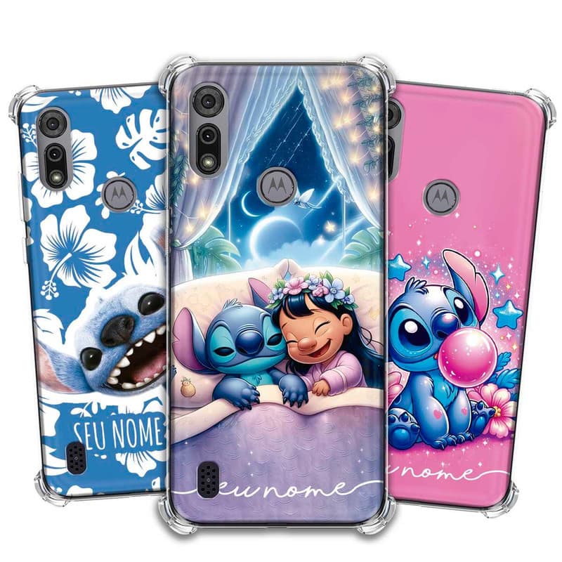 Capa Capinha - Motorola Moto E6i - Lilo e Stitch 2025 personalizada com nome