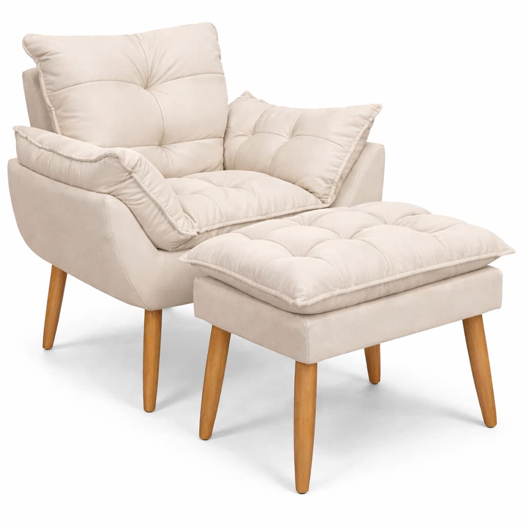 Quarto de Bebê Completo Kit Poltrona Puff Para Amamentação Suede Bege