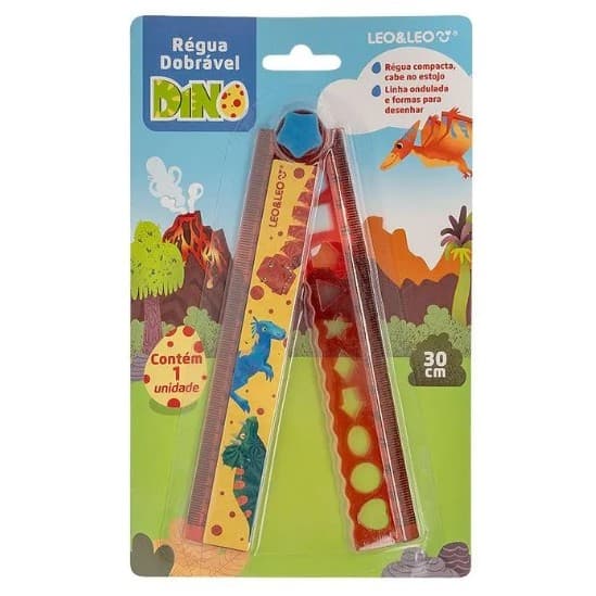 RÉGUA DE PLÁSTICO DOBRÁVEL 15 CM/30 CM DINO SPACE - BLISTER C/ 1 UND LEO&LEO