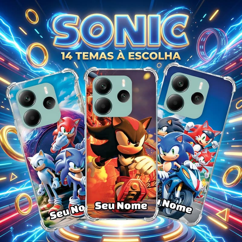 Capa Capinha REDMI NOTE 14 PRO 13 12 TURBO 11 10 10S 9T 9S 14C Anti-impacto Personalizada tema gamer SONIC