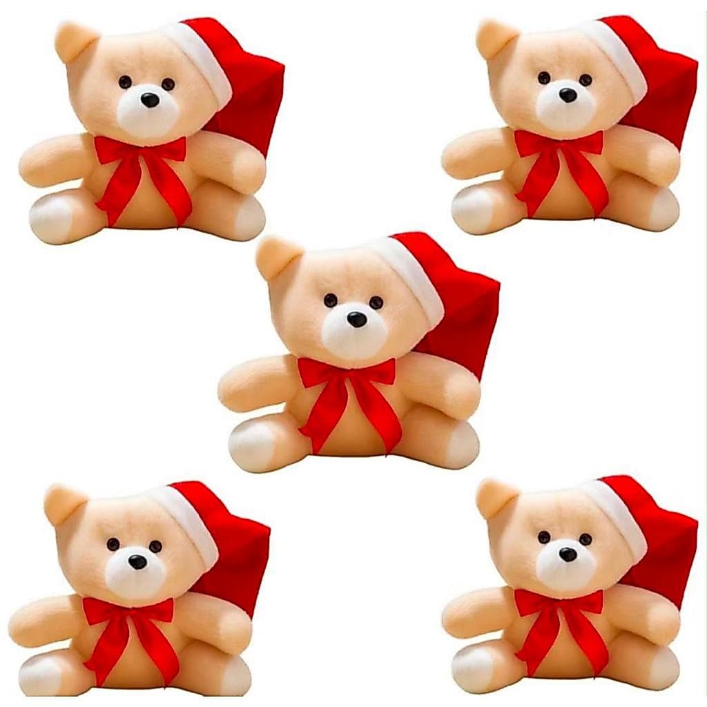 Kit 5 Urso de Pelúcia Natal Decoração Natalina 20cm Papai Noel