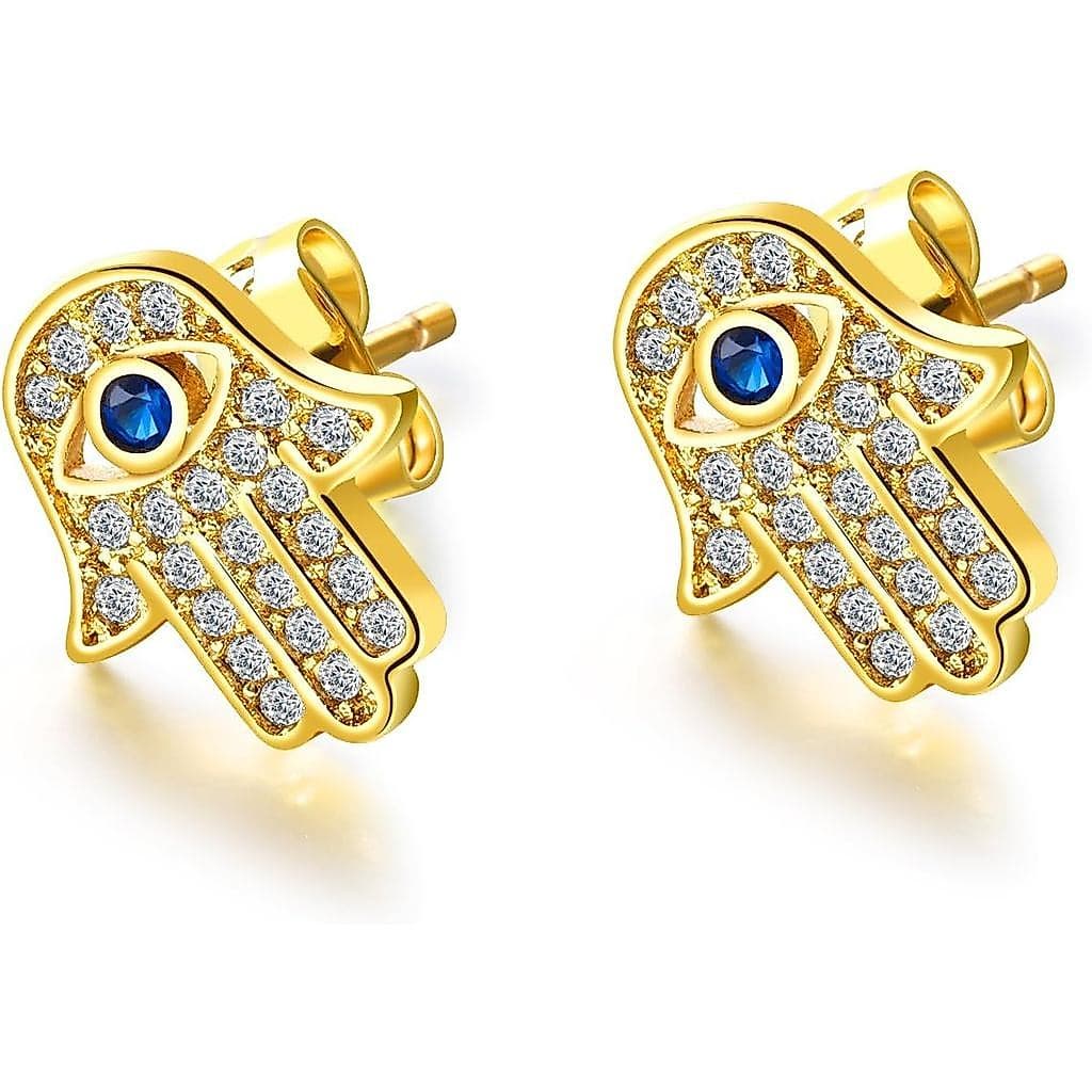 Brincos de zircônia cúbica azul e branca com olho grego e mão de Fátima, banhados a ouro amarelo/ouro branco, para mulhe