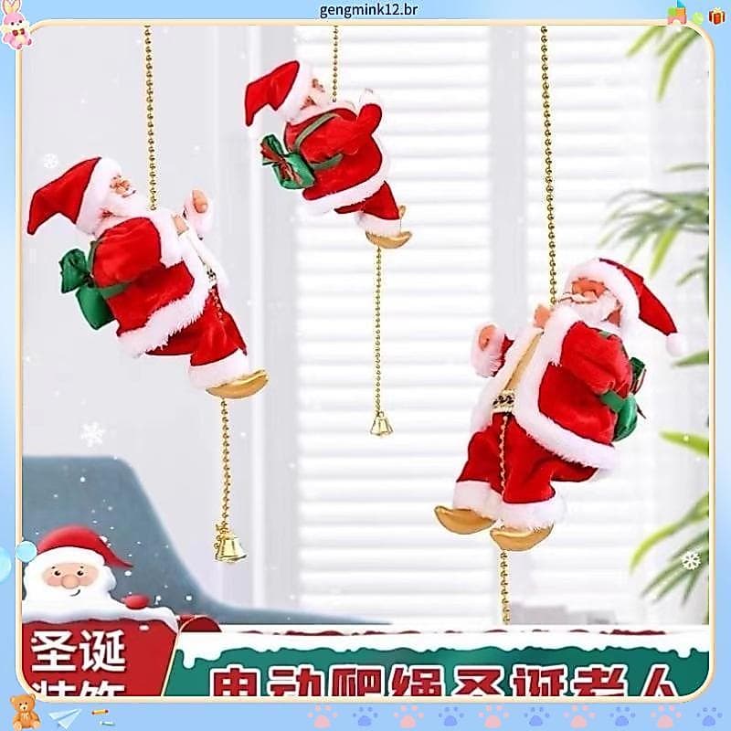 Boneco Papai Noel Corda Sobe E Desce Musical Decoração Pilha feliza natal