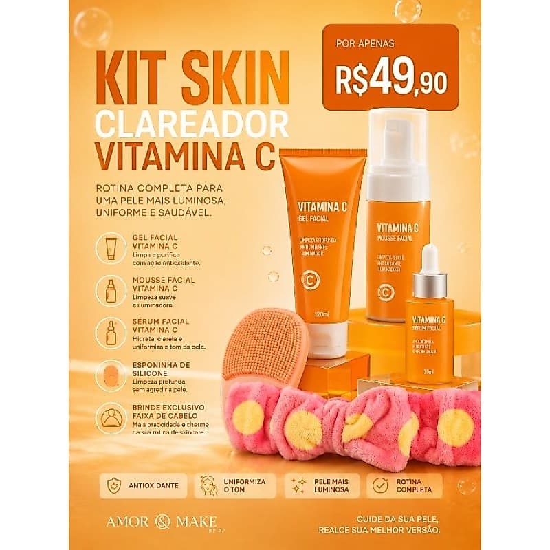 Kit Skincare Vitamina C Rotina Completa Clareadora Pele Radiante e Uniforme 20%off