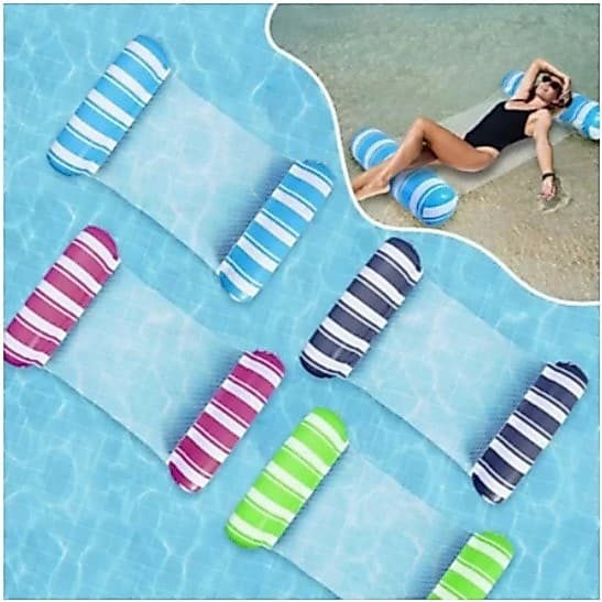 Bóia de Piscina Inflável com Rede Flutuante - Colchão de Água Reclinável e Confortável