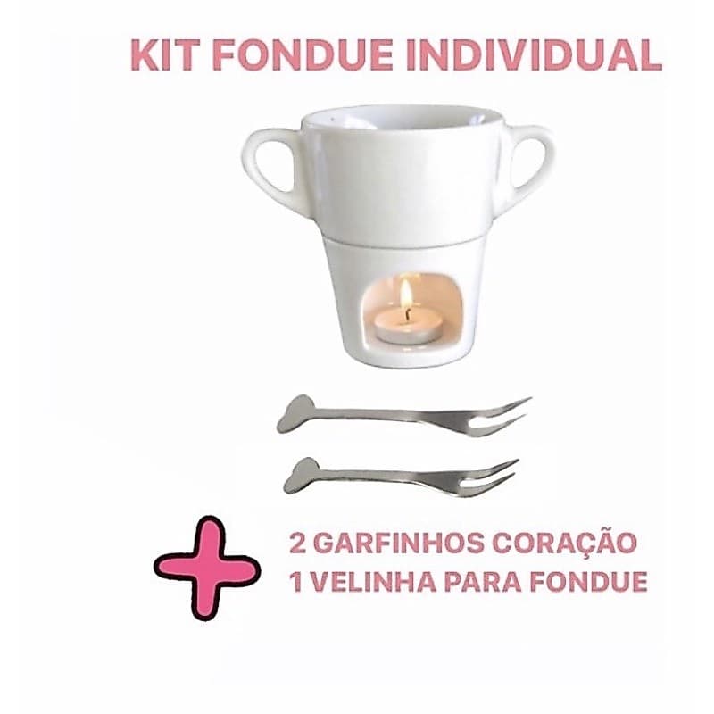 Caneca Para Fondue Com Dois Garfos Coração E Uma Vela