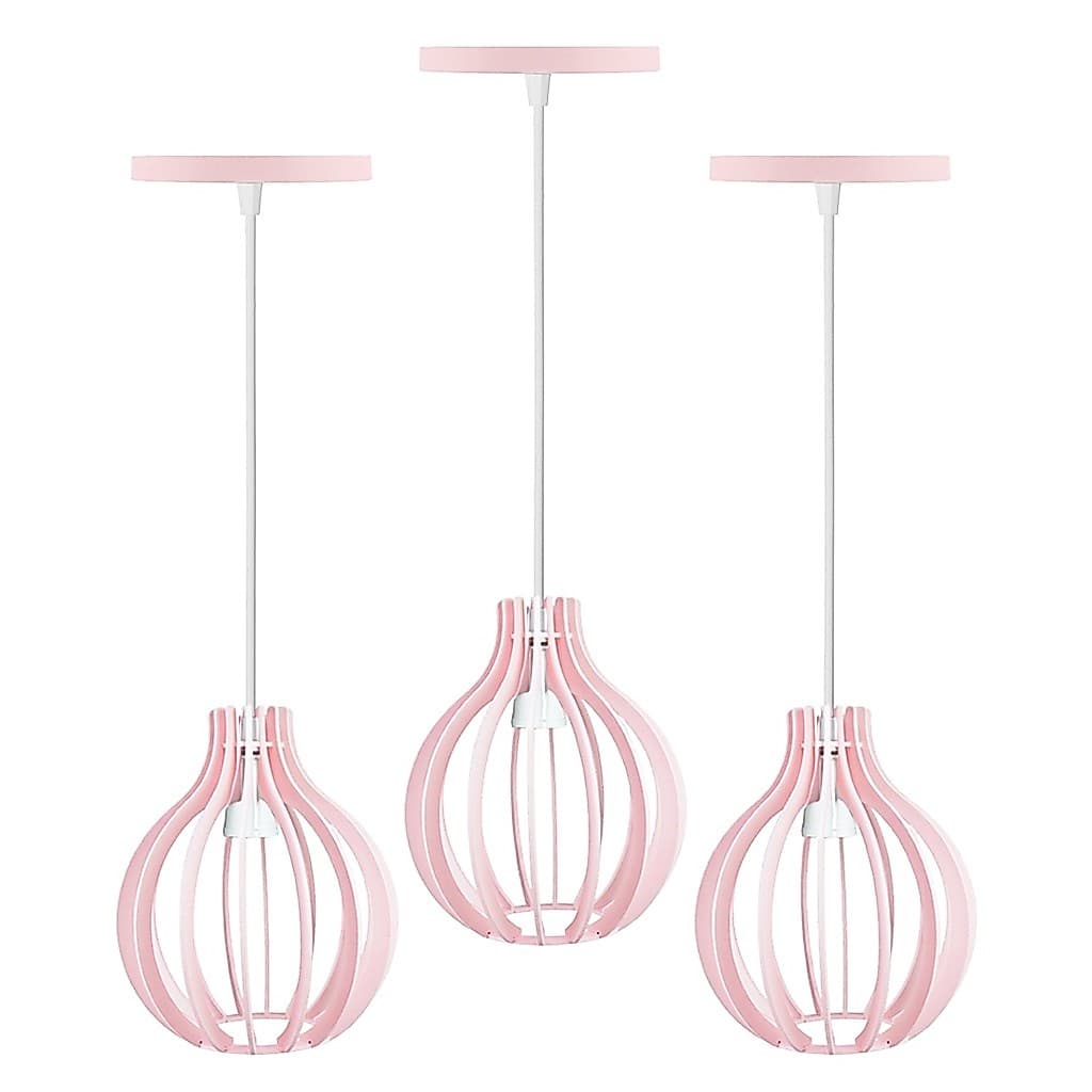 kit 3 LUSTRE  PENDENTE  LUMINÁRIA ROSA  BEBE COM REGULAGEM