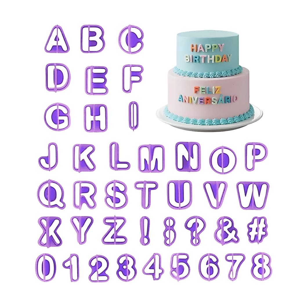 Kit Cortador Letras Alfabeto Para Confeitaria Biscoito Pasta Americana Massas De Biscuit 40 Peças