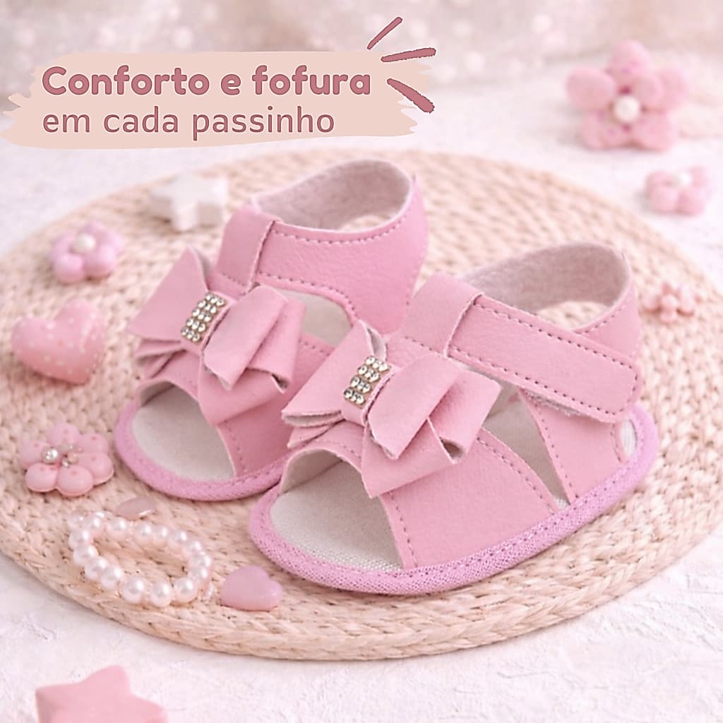 Sandália Rosa Infantil para Menina com Laço – Macia, Confortável e Leve