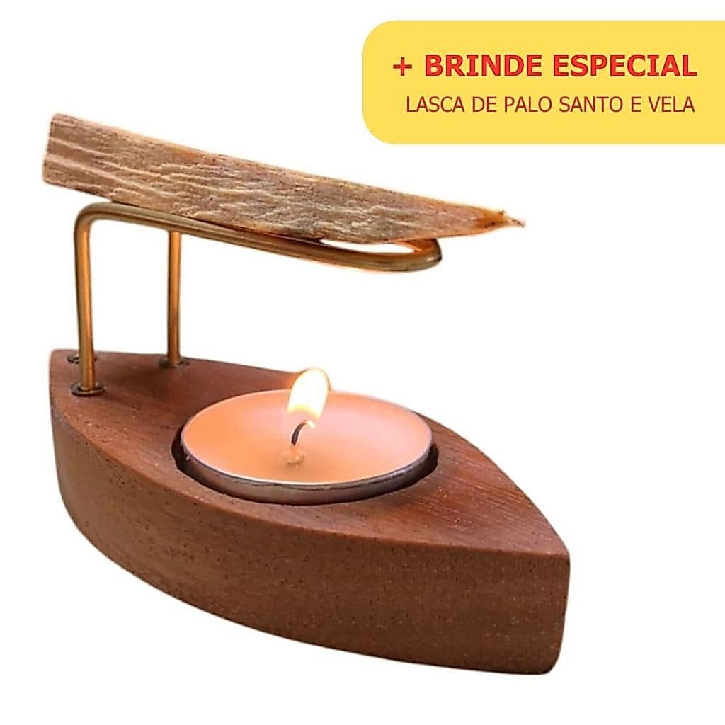 Porta Palo Santo Incensário + 1 vela + lasca de Palo Santo