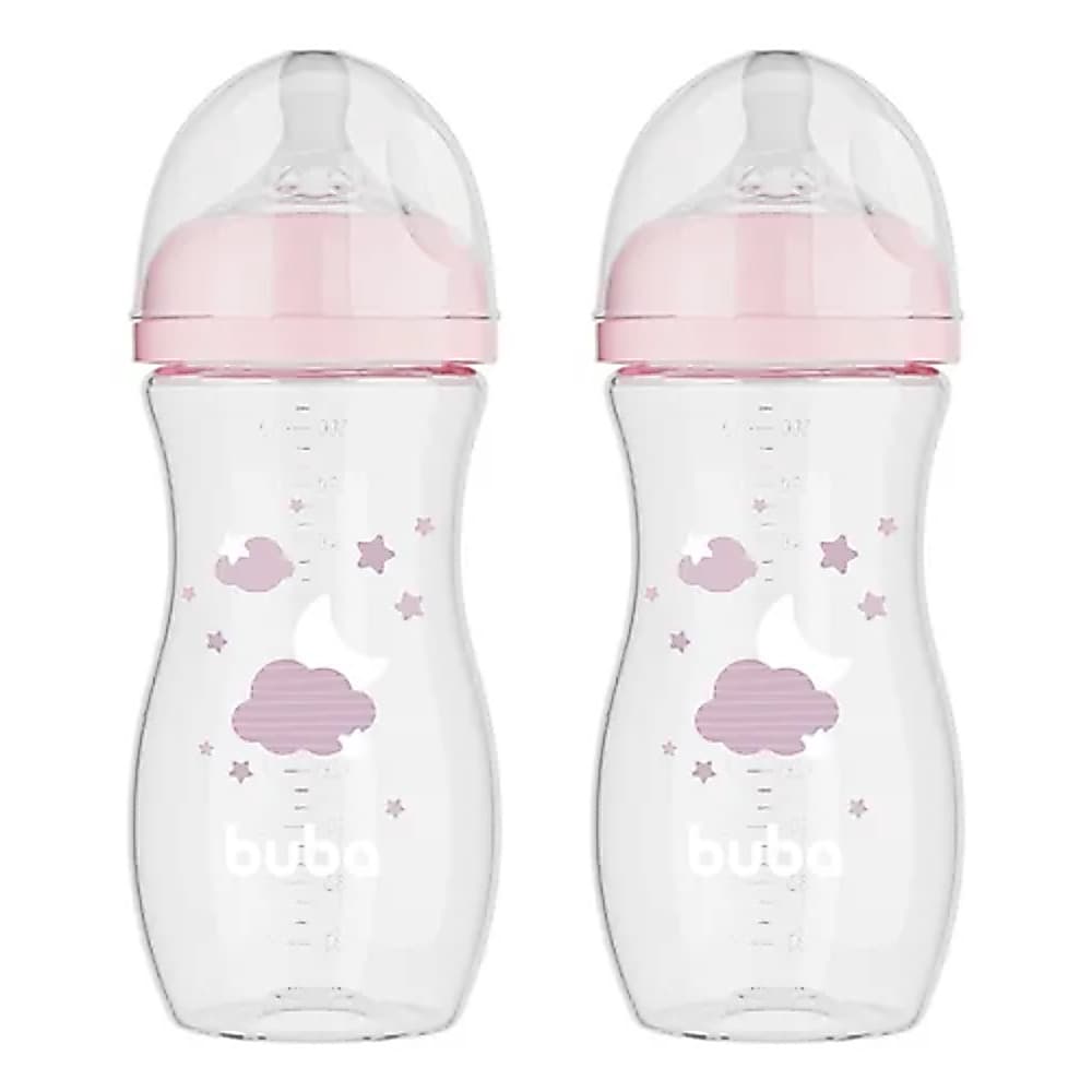 KIT C/ 2 MAMADEIRAS EASY FLOW NUVEM ROSA 330ML