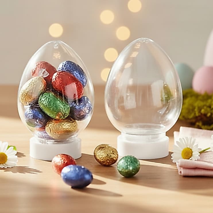Kit com 10 Unidades - Mini Baleiro em Formato de Ovo com Tampa Transparente 7,5 x 5 cm