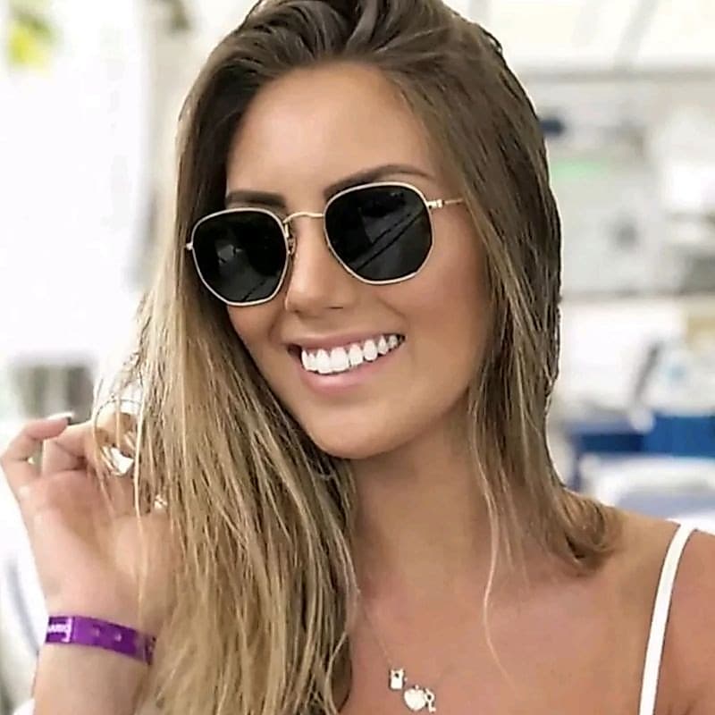 Óculos de Sol Hexagonal 100% UV Feminino e Masculino