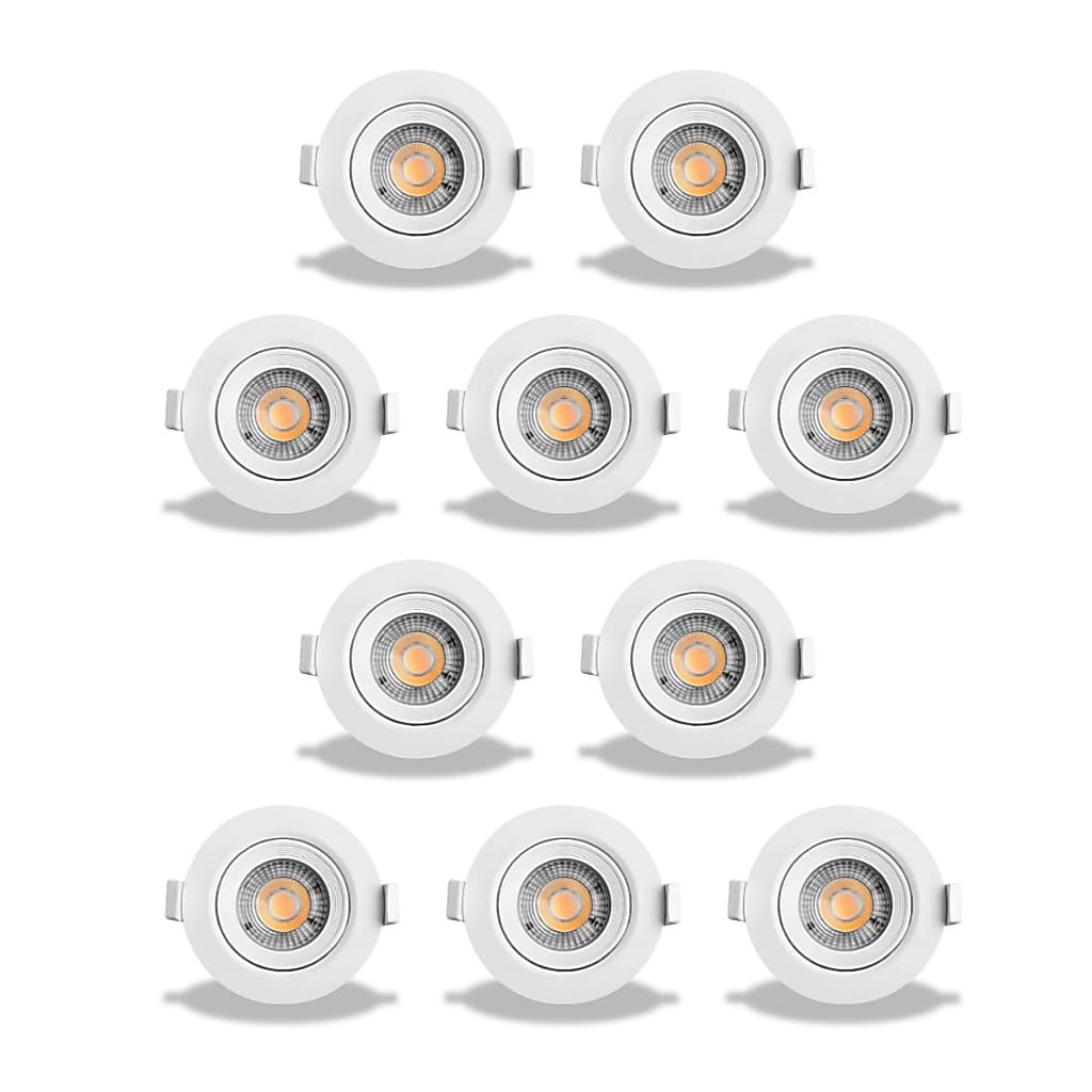 Kit 10 Lampada de LED branco frio 6500k Luminaria de Teto Direcionavel 5w Redondo Embutir Gesso