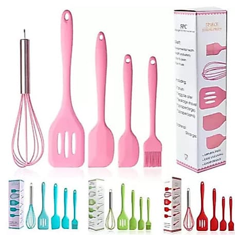 Kit 5 Peças Utensílios de Cozinha Silicone Colher Espátula Fue Espátula Pequena Pincel