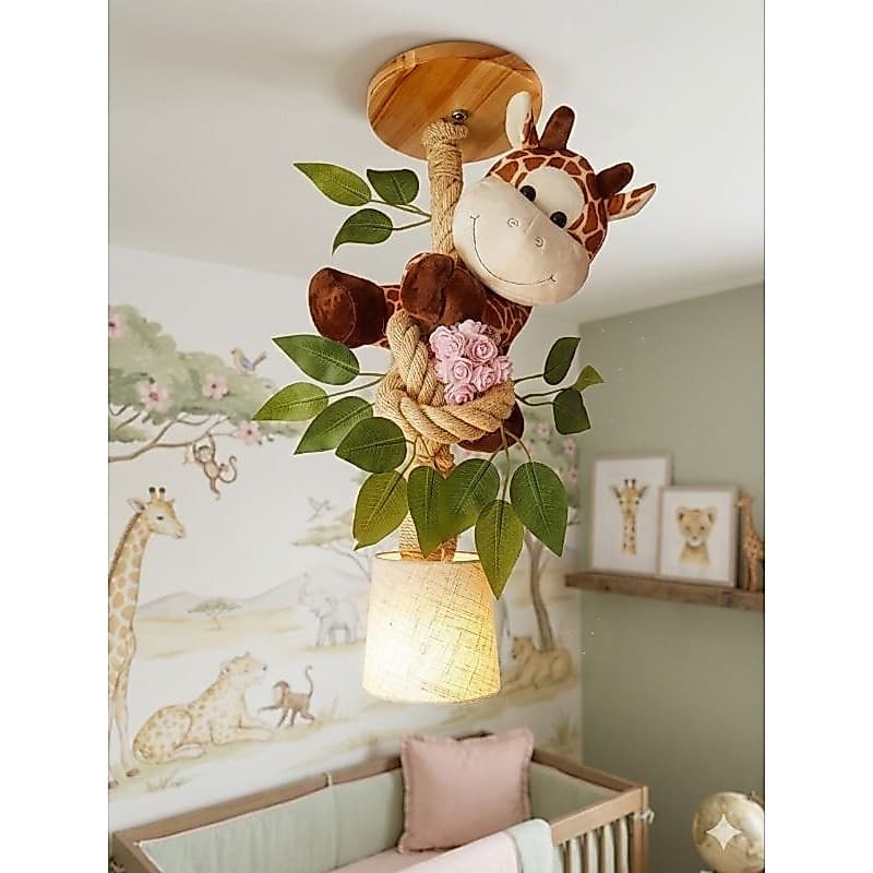 Peça decorativa iluminada infantil safari COM CÚPULA  quarto bebê girafinha menina