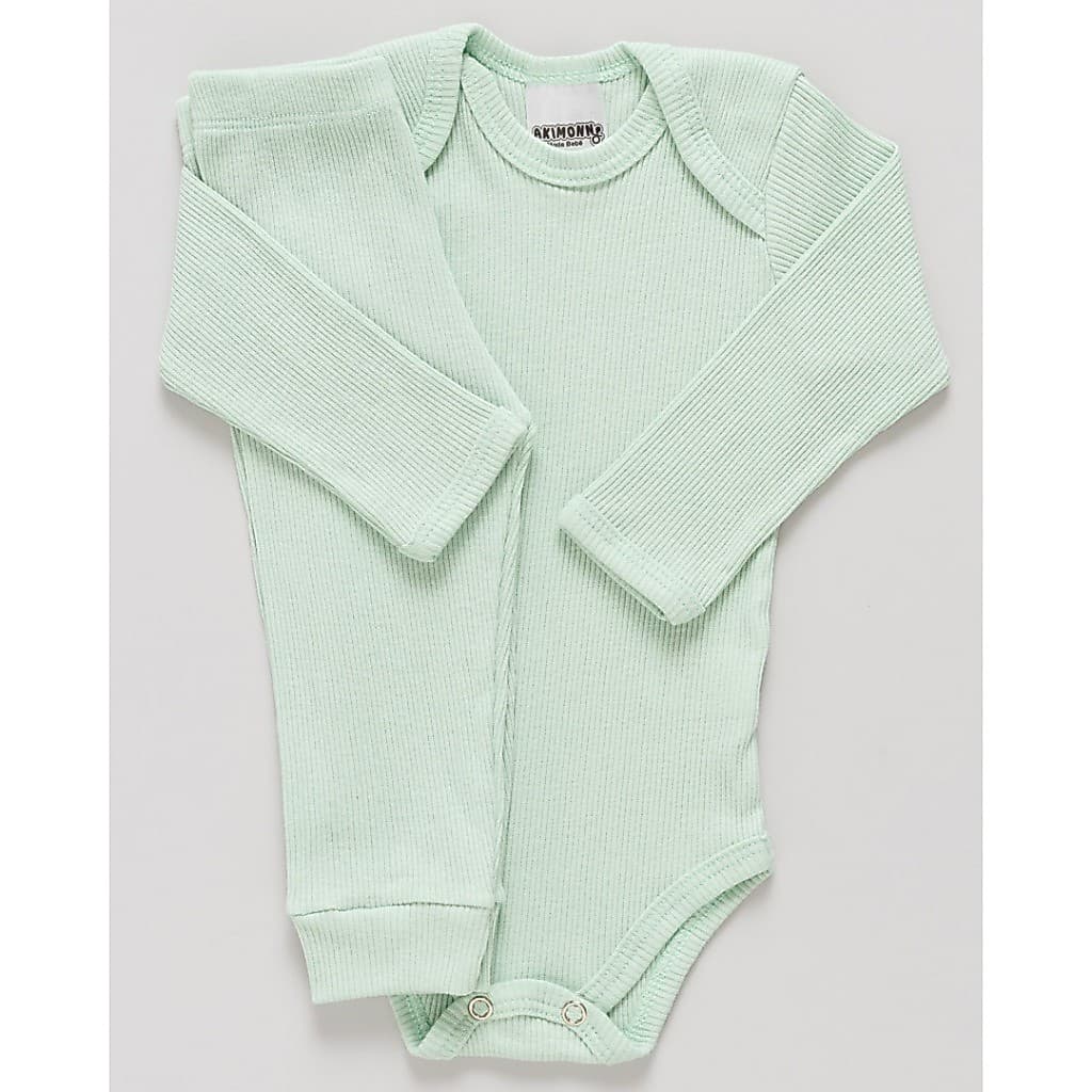 Conjunto Body e Calça Antialérgico Bebê Canelado Verde 100% Algodão Premium