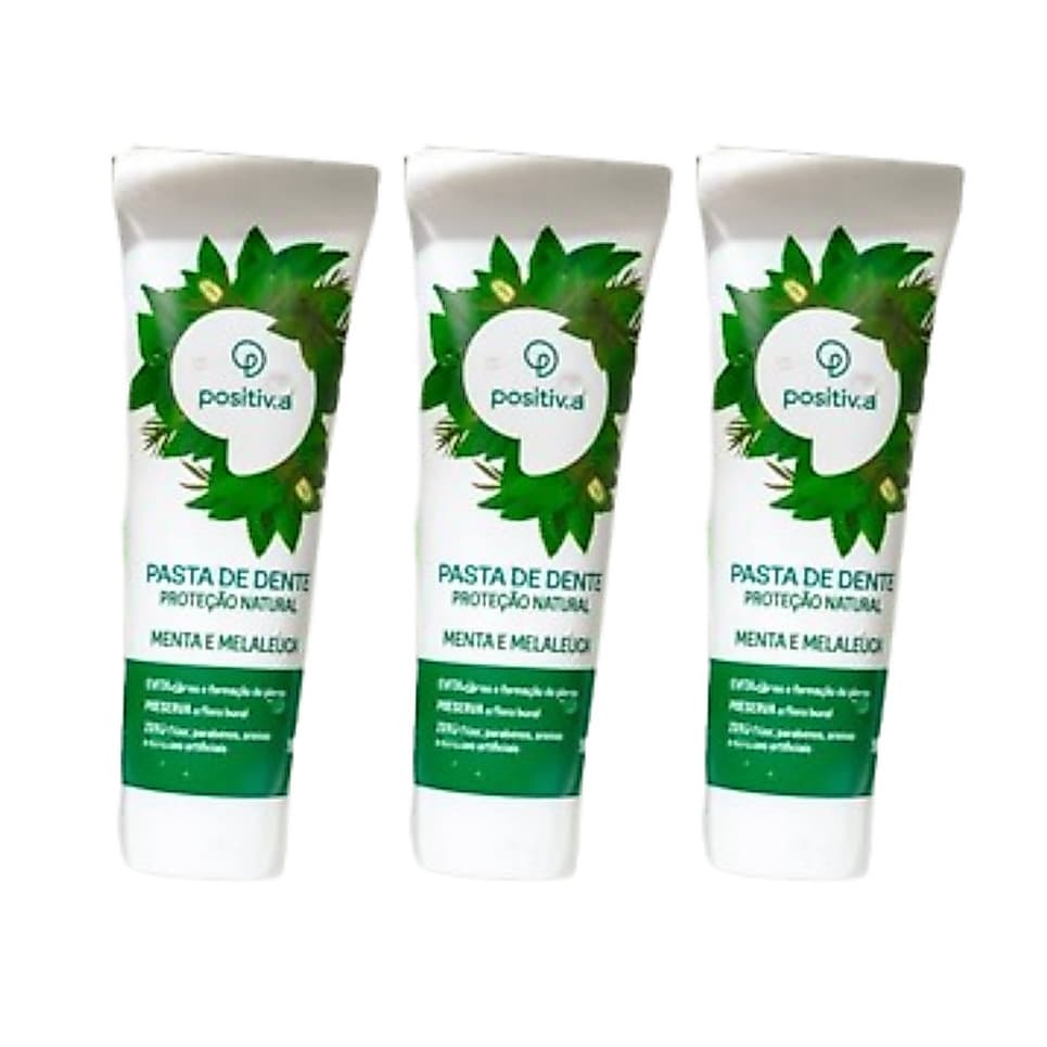 Kit 3 Pasta de Dente Positiv.a Natural Menta Melaleuca Vegana Positiva 270g