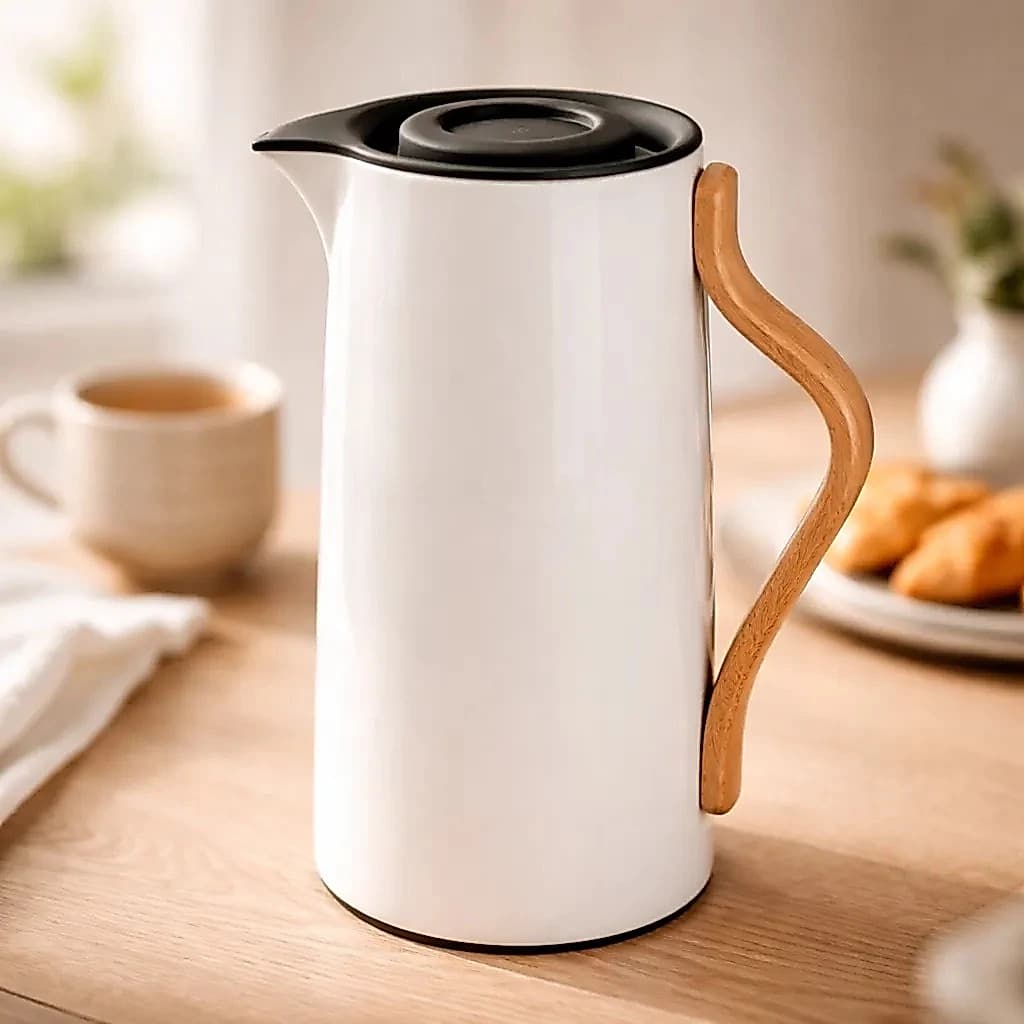 Garrafa Térmica Premium Kyoto Cabo Bambu 1 Litro Elegância e Estilo - Branca, Cinza e Preta