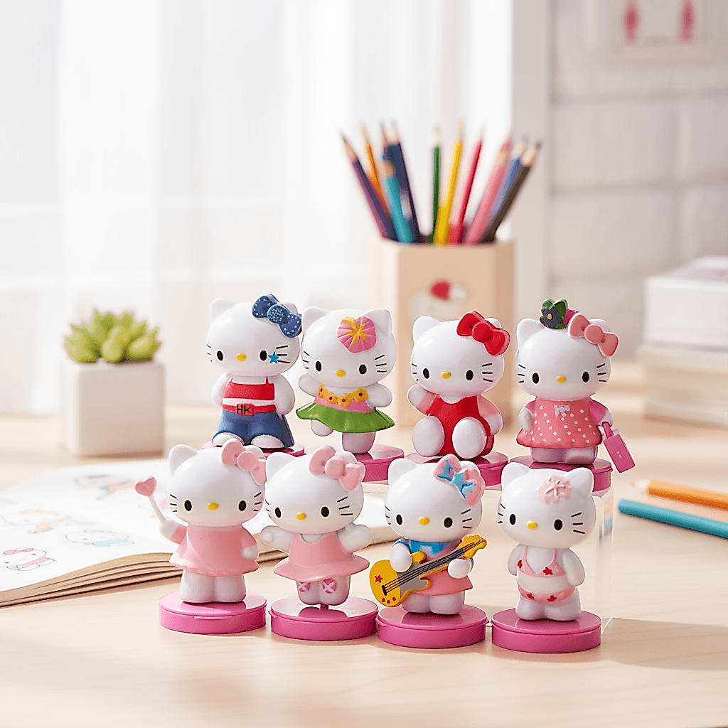 8PCS Conjunto de Decoração de Bolo Hello Kitty Festa de Aniversário Topos de Bolo e Decorações Fofos de Gatinho
