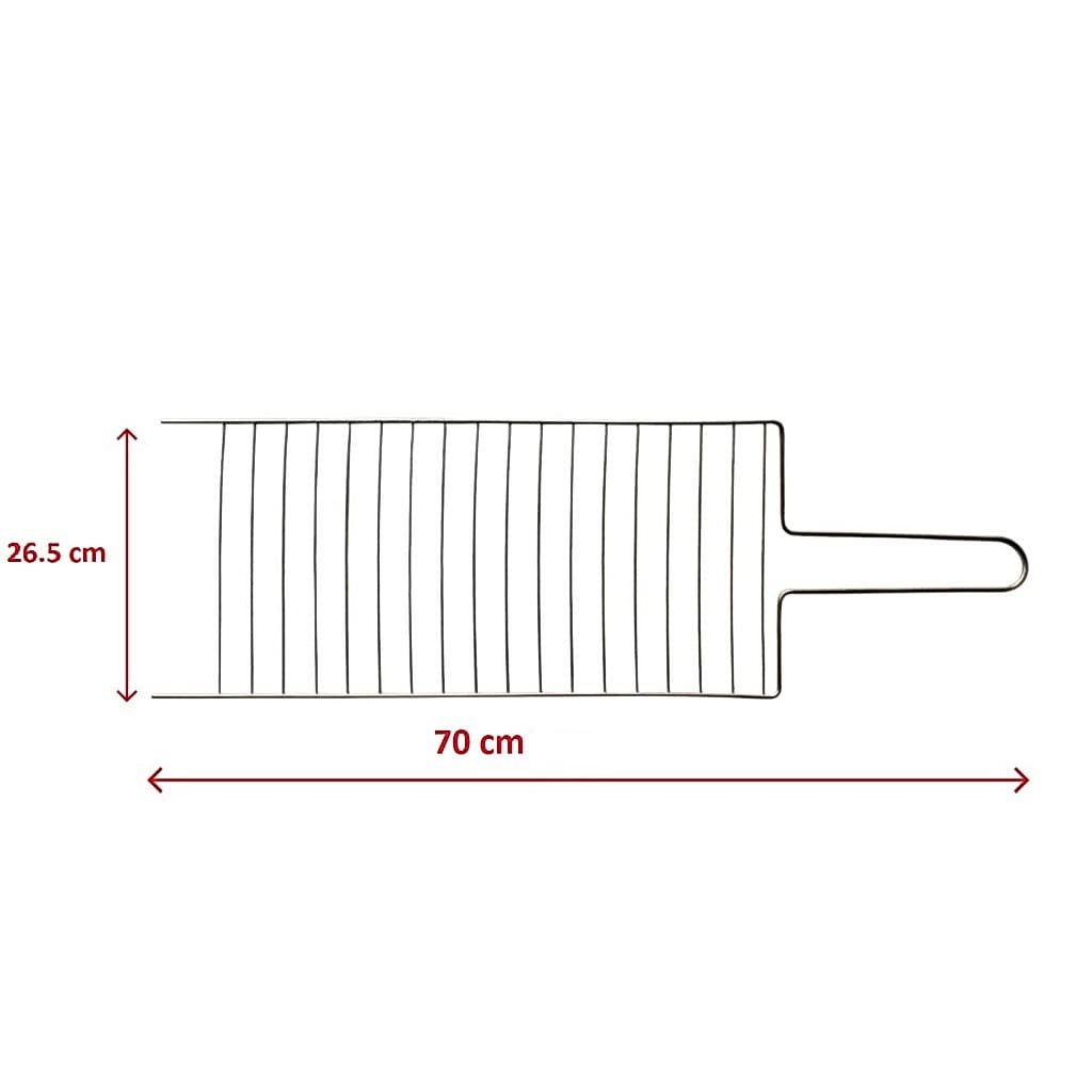Grelha Unica para Churrasqueira Churrasco Feito em Aço Carbono p/ Peixes Frango Linguiça Carnes 70cm x 26,5cm x 5 mm Niquelado