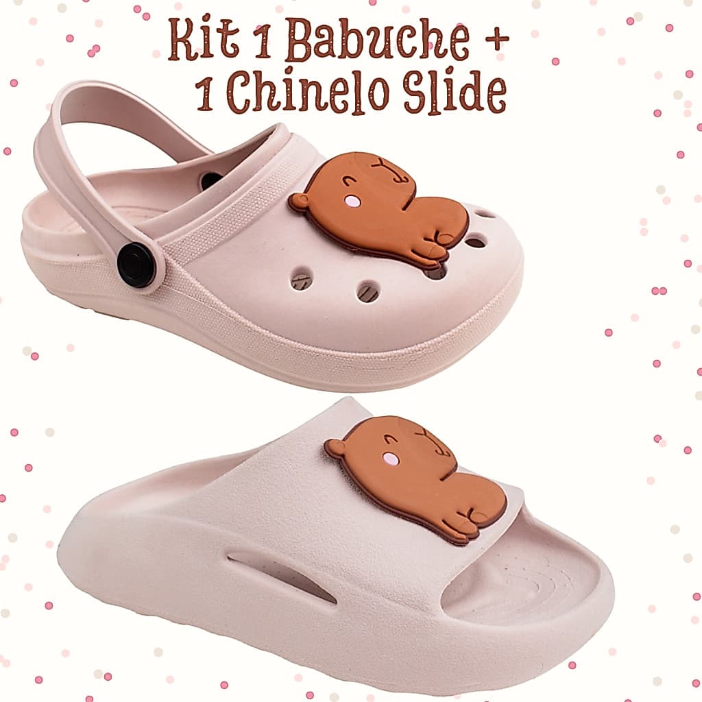 Kit 1 Sandália Babuche Infantil + 1 Chinelo Slide Nuvem Capivara Unissex  Confortável Leve Dia a Dia