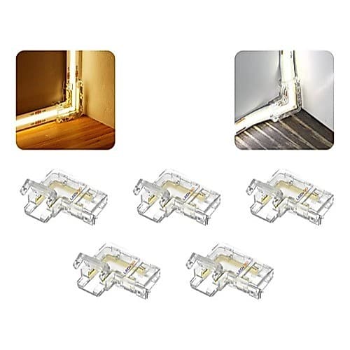 5 Conector L LedGo Emenda Fita Led Cob 2 Vias Monocor 8mm